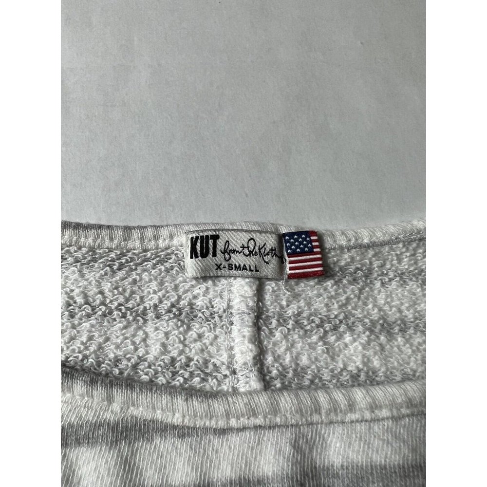 Kut From The Kloth Blouse Top Striped Open Knit White Gray Women's Size XS - Picture 2 of 9
